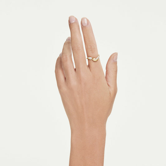 Anillo abierto Classica, Talla redonda, Blanco, Plata de ley, acabado en oro de 18 quilates