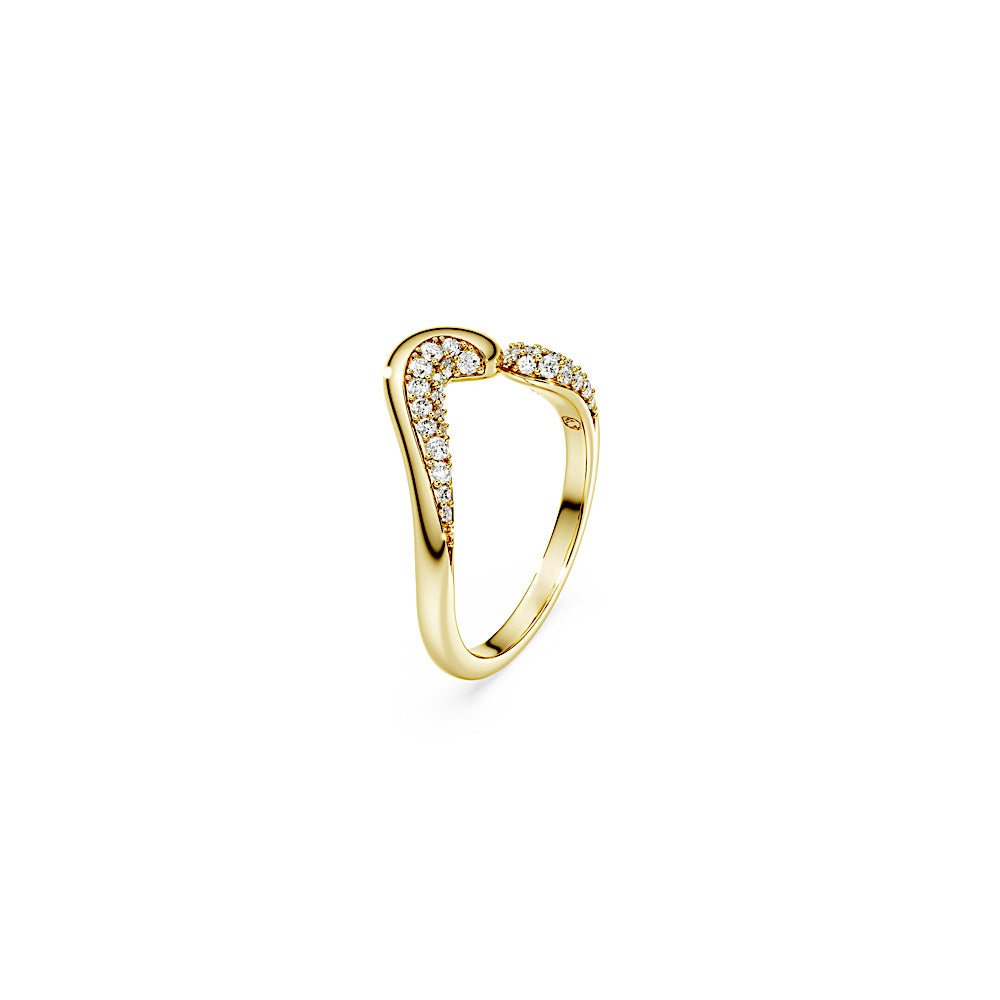 Anillo abierto Classica, Talla redonda, Blanco, Plata de ley, acabado en oro de 18 quilates