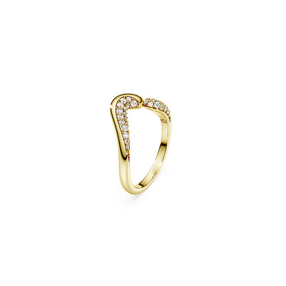 Anillo abierto Classica, Talla redonda, Blanco, Plata de ley, acabado en oro de 18 quilates