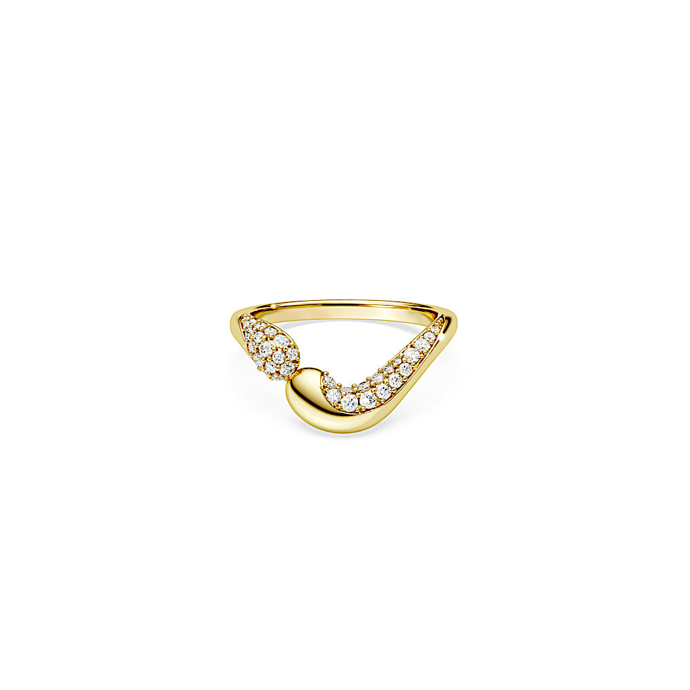 Anillo abierto Classica, Talla redonda, Blanco, Plata de ley, acabado en oro de 18 quilates