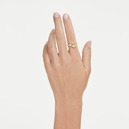 Anillo abierto Classica, Talla redonda, Blanco, Plata de ley, acabado en oro de 18 quilates