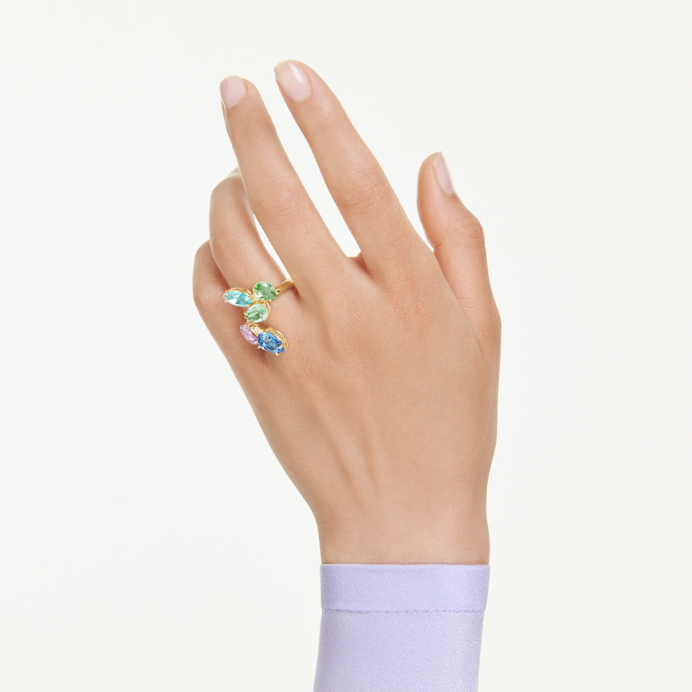 Anillo con motivo Gema, Tallas mixtas, Multicolor, Baño tono oro