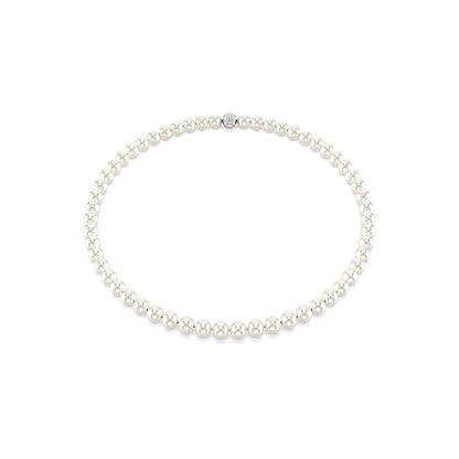 Collar Matrix, Perla de cristal, Blanco, Baño de rodio