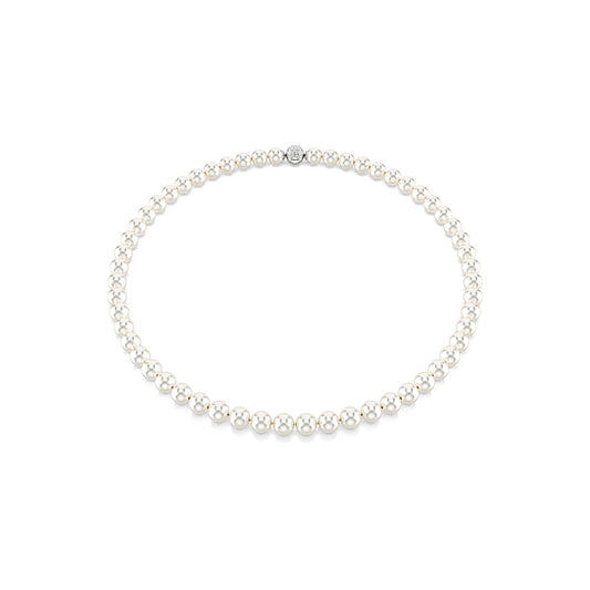 Collar Matrix, Perla de cristal, Blanco, Baño de rodio