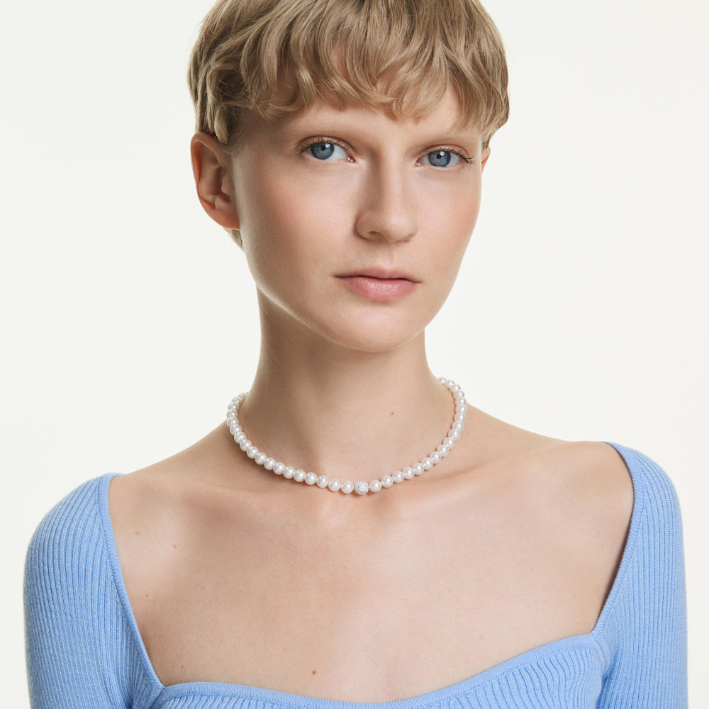 Collar Matrix, Perla de cristal, Blanco, Baño de rodio