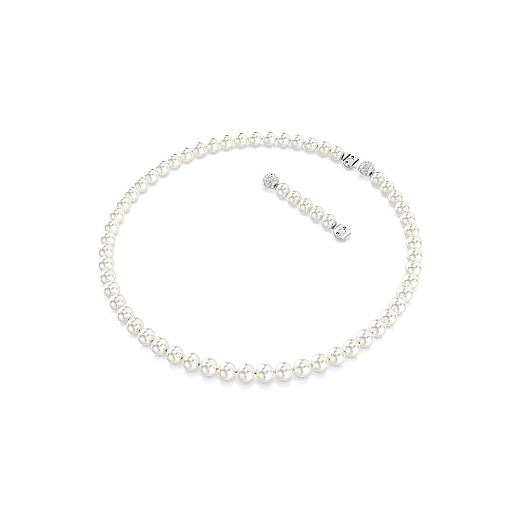 Collar Matrix, Perla de cristal, Blanco, Baño de rodio