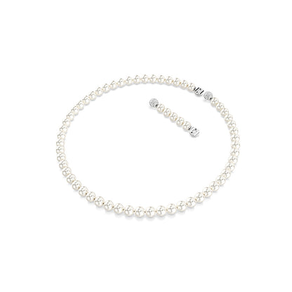 Collar Matrix, Perla de cristal, Blanco, Baño de rodio