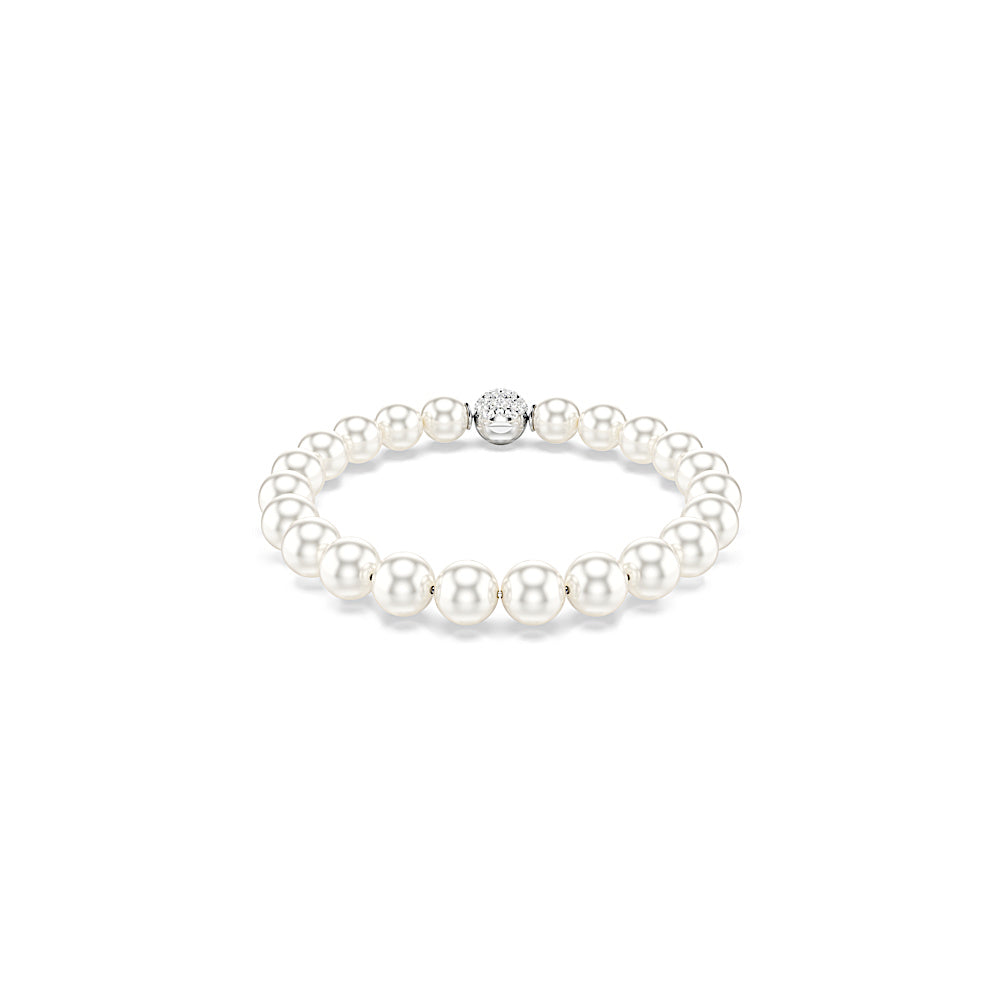 Pulsera Matrix, Perla de cristal, Blanca, Baño de rodio
