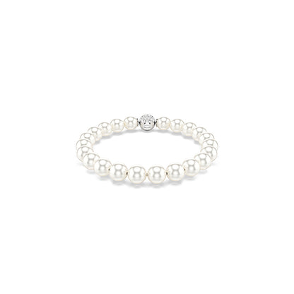 Pulsera Matrix, Perla de cristal, Blanca, Baño de rodio