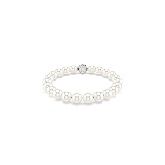Pulsera Matrix, Perla de cristal, Blanca, Baño de rodio