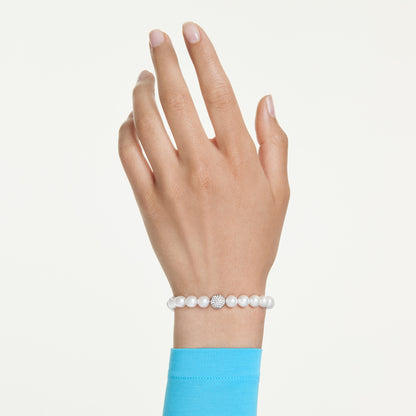 Pulsera Matrix, Perla de cristal, Blanca, Baño de rodio