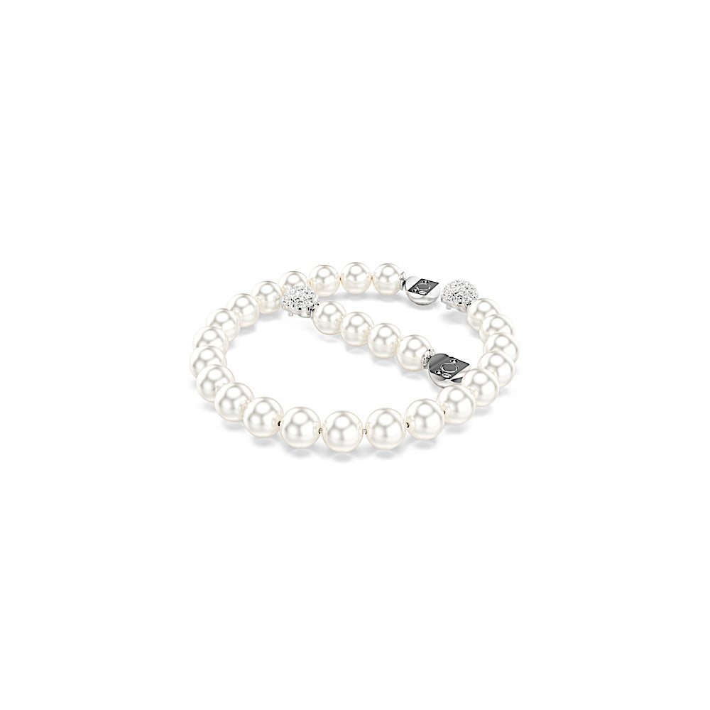 Pulsera Matrix, Perla de cristal, Blanca, Baño de rodio