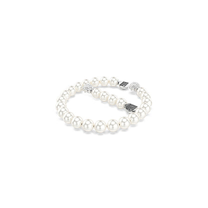Pulsera Matrix, Perla de cristal, Blanca, Baño de rodio
