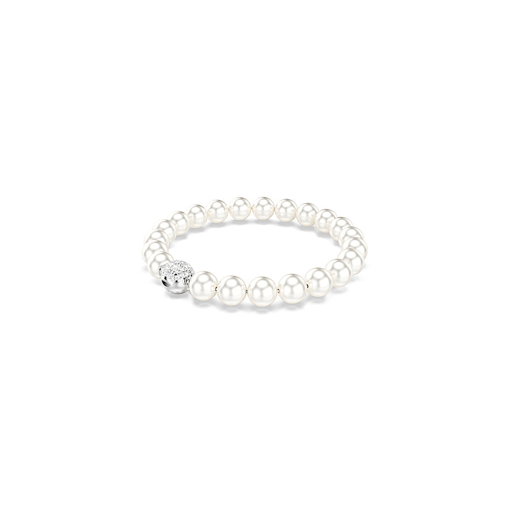 Pulsera Matrix, Perla de cristal, Blanca, Baño de rodio
