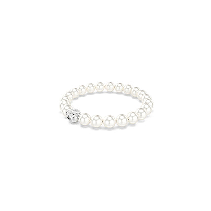 Pulsera Matrix, Perla de cristal, Blanca, Baño de rodio