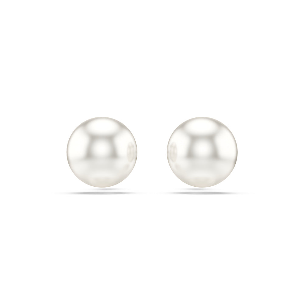 Pendientes de botón Matrix, Perla de cristal, Blancos, Baño de rodio