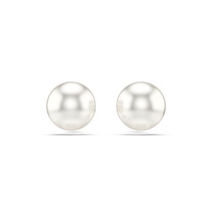 Pendientes de botón Matrix, Perla de cristal, Blancos, Baño de rodio