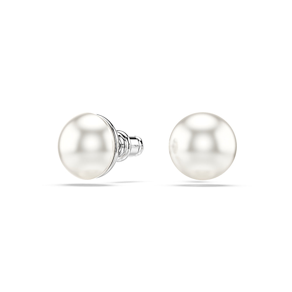 Pendientes de botón Matrix, Perla de cristal, Blancos, Baño de rodio