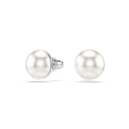 Pendientes de botón Matrix, Perla de cristal, Blancos, Baño de rodio
