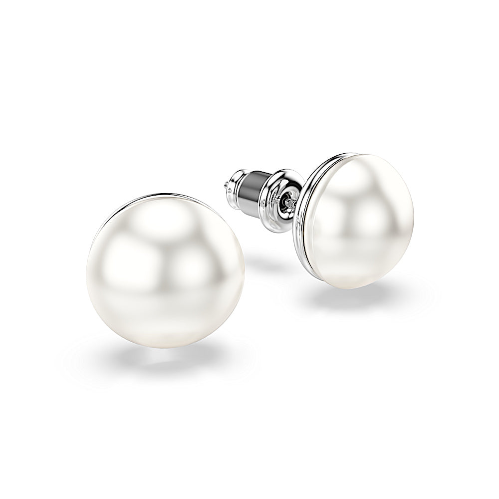 Pendientes de botón Matrix, Perla de cristal, Blancos, Baño de rodio