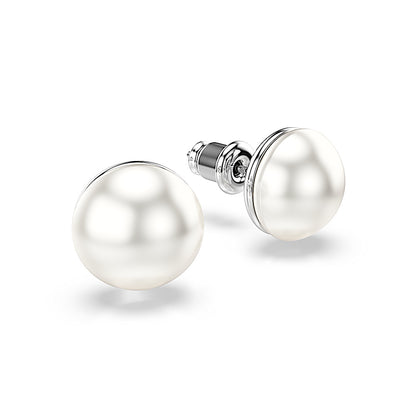 Pendientes de botón Matrix, Perla de cristal, Blancos, Baño de rodio