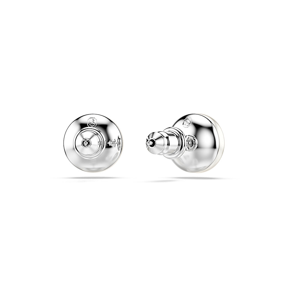 Pendientes de botón Matrix, Perla de cristal, Blancos, Baño de rodio