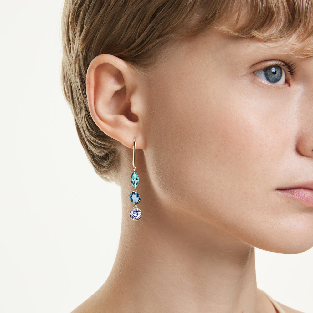 Pendientes Gema, Diseño asimétrico, Tallas mixtas, Multicolores, Baño tono oro