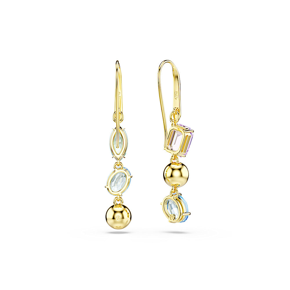 Pendientes Gema, Diseño asimétrico, Tallas mixtas, Multicolores, Baño tono oro