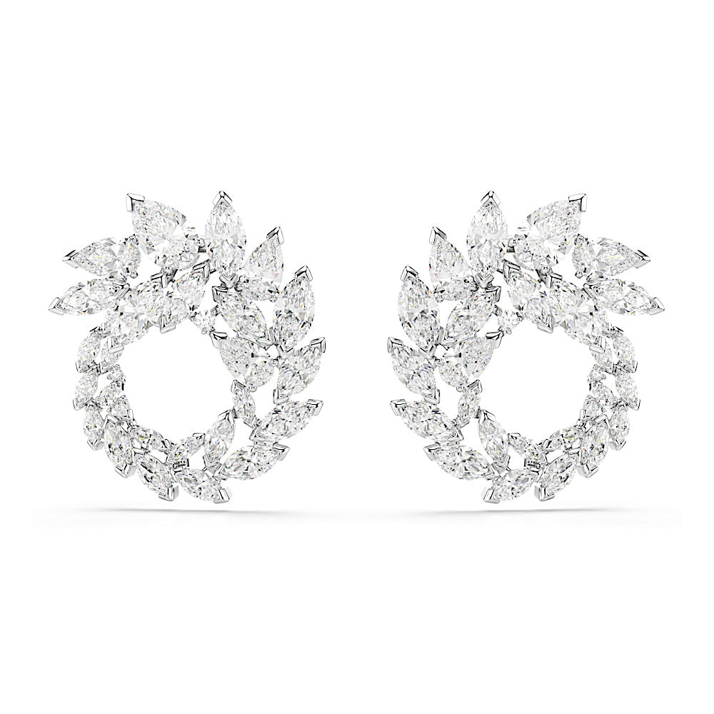 Pendientes de aro Mesmera, Talla marquisa, Blancos, Baño de rodio