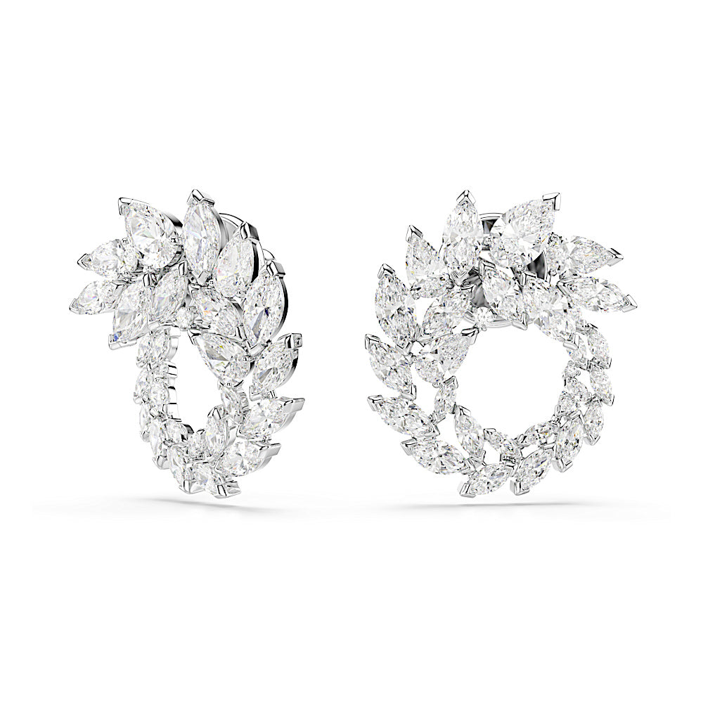 Pendientes de aro Mesmera, Talla marquisa, Blancos, Baño de rodio
