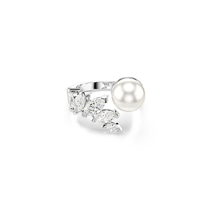 Anillo abierto Mesmera, Crystal Pearl, Talla Marquise, Blanco, Baño de rodio
