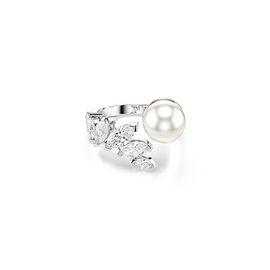 Anillo abierto Mesmera, Crystal Pearl, Talla Marquise, Blanco, Baño de rodio
