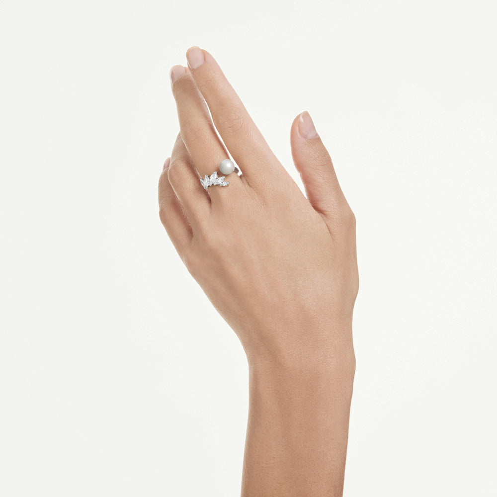 Anillo abierto Mesmera, Crystal Pearl, Talla Marquise, Blanco, Baño de rodio