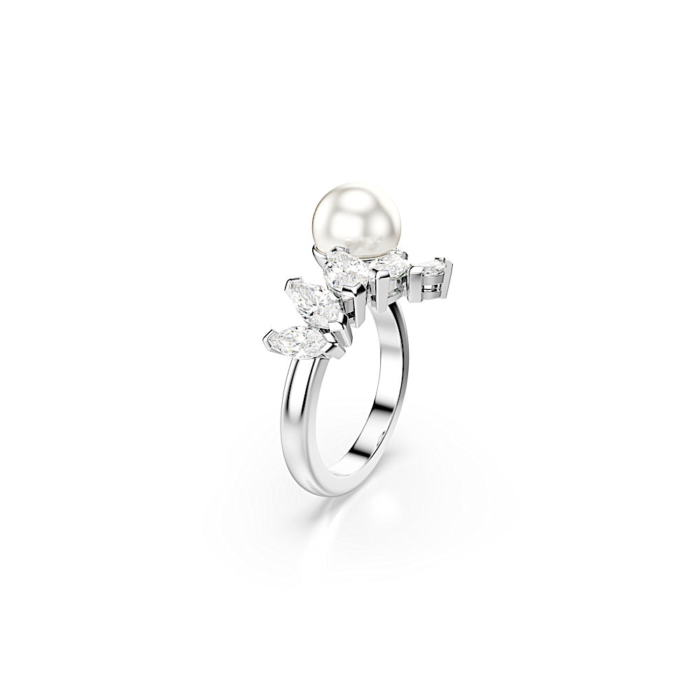 Anillo abierto Mesmera, Crystal Pearl, Talla Marquise, Blanco, Baño de rodio