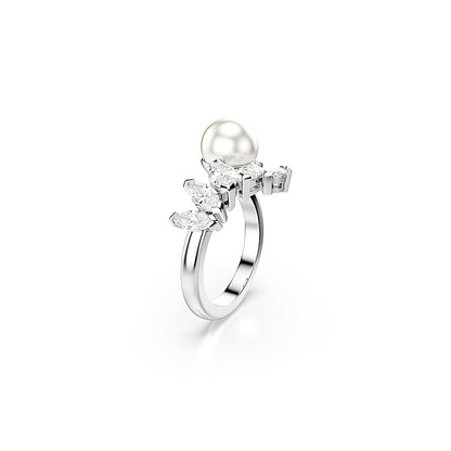 Anillo abierto Mesmera, Crystal Pearl, Talla Marquise, Blanco, Baño de rodio