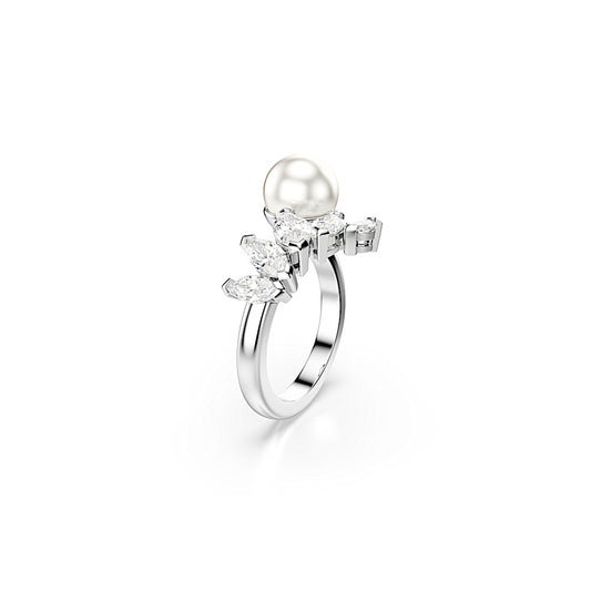Anillo abierto Mesmera, Crystal Pearl, Talla Marquise, Blanco, Baño de rodio