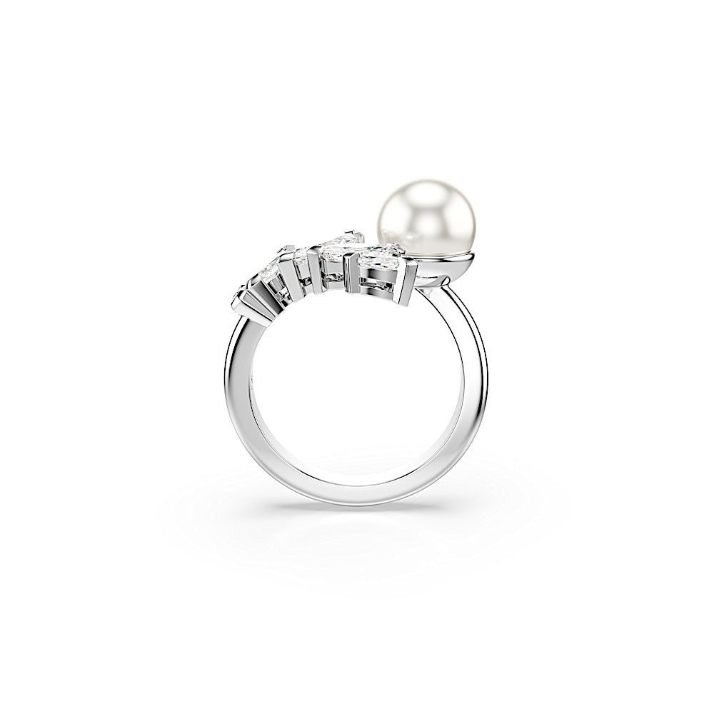Anillo abierto Mesmera, Crystal Pearl, Talla Marquise, Blanco, Baño de rodio