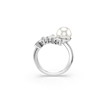 Anillo abierto Mesmera, Crystal Pearl, Talla Marquise, Blanco, Baño de rodio