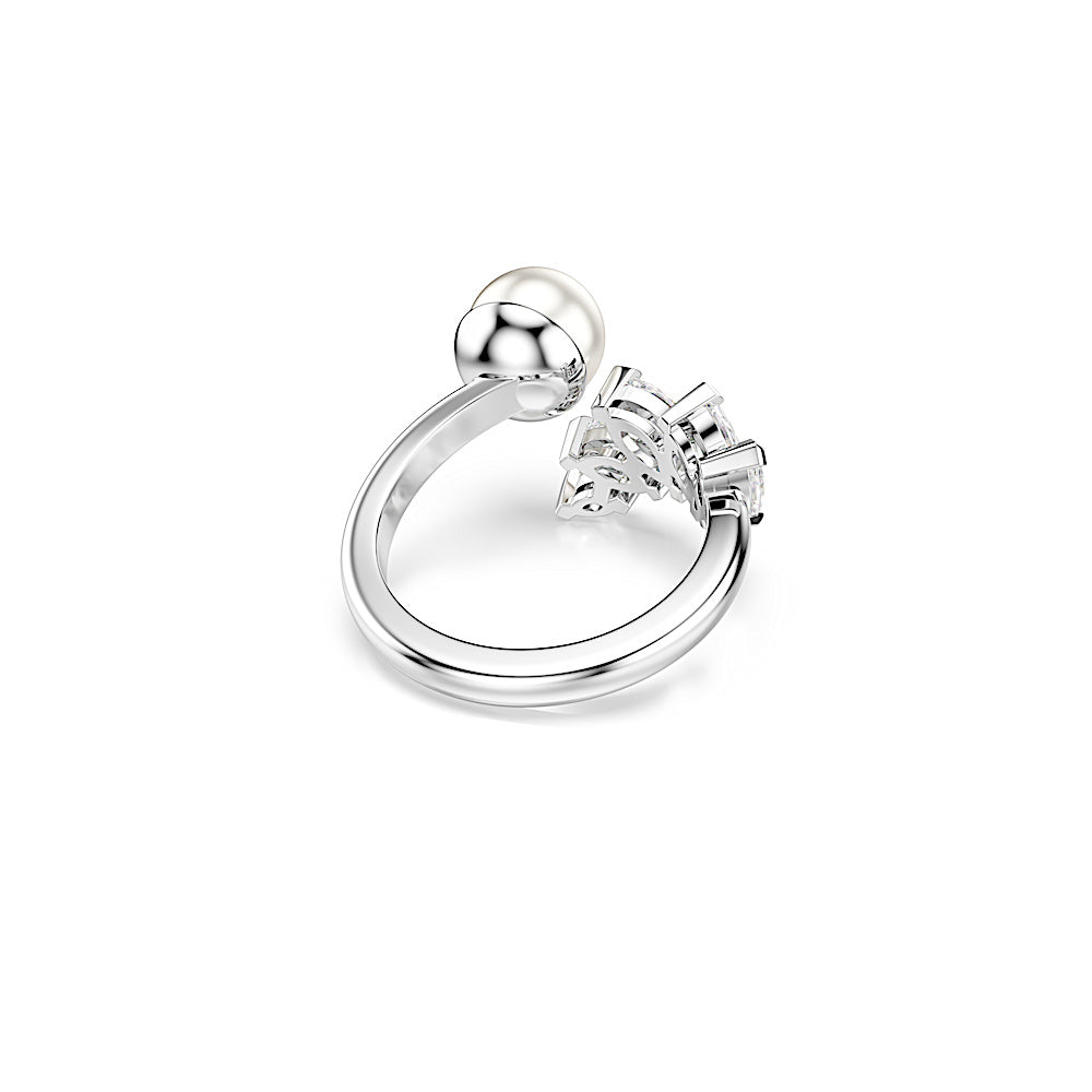 Anillo abierto Mesmera, Crystal Pearl, Talla Marquise, Blanco, Baño de rodio