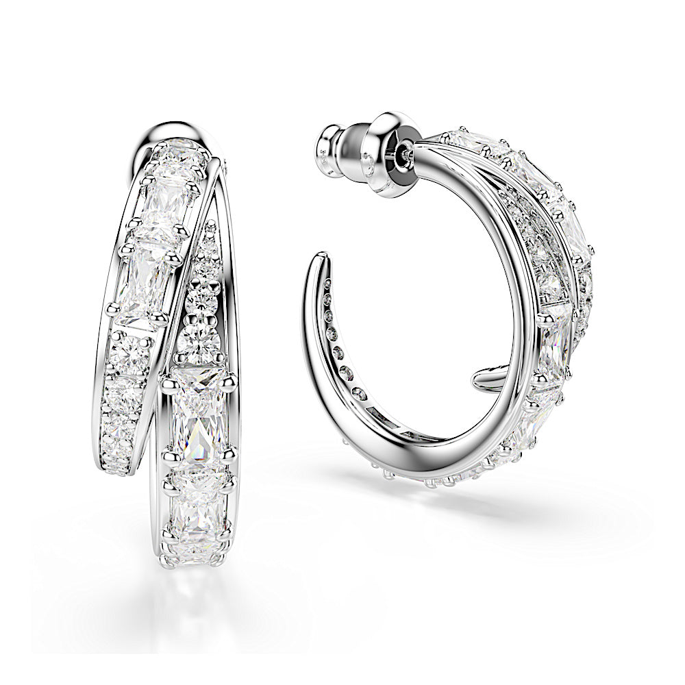 Pendientes de aro Vienna, Tallas mixtas, Blancos, Baño de rodio