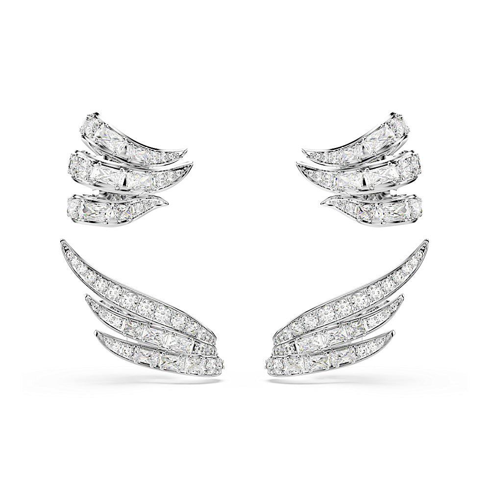 Pendientes ear cuff Vienna, Tallas mixtas, Cisne, Blancos, Baño de rodio