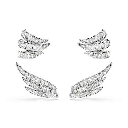 Pendientes ear cuff Vienna, Tallas mixtas, Cisne, Blancos, Baño de rodio