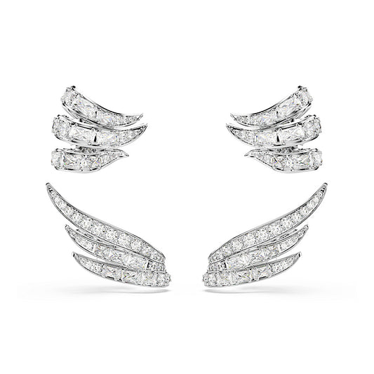 Pendientes ear cuff Vienna, Tallas mixtas, Cisne, Blancos, Baño de rodio