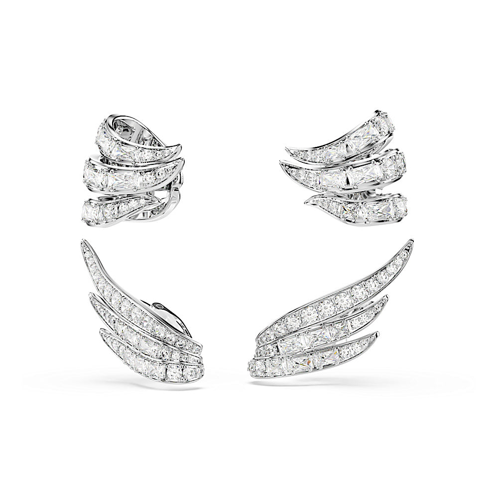 Pendientes ear cuff Vienna, Tallas mixtas, Cisne, Blancos, Baño de rodio