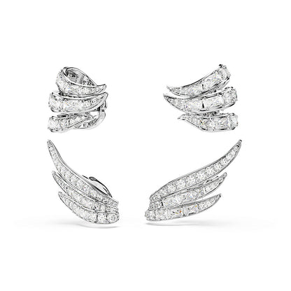 Pendientes ear cuff Vienna, Tallas mixtas, Cisne, Blancos, Baño de rodio