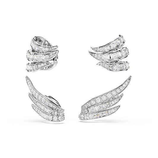 Pendientes ear cuff Vienna, Tallas mixtas, Cisne, Blancos, Baño de rodio