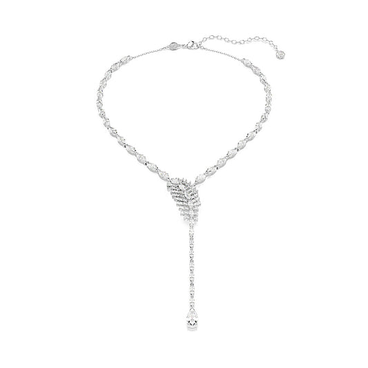 Collar en Y Vienna, Tallas mixtas, Pluma, Blanco, Baño de rodio