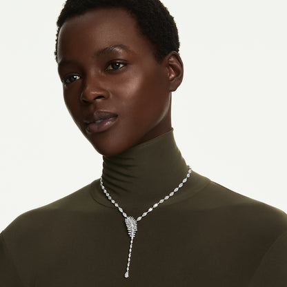 Collar en Y Vienna, Tallas mixtas, Pluma, Blanco, Baño de rodio