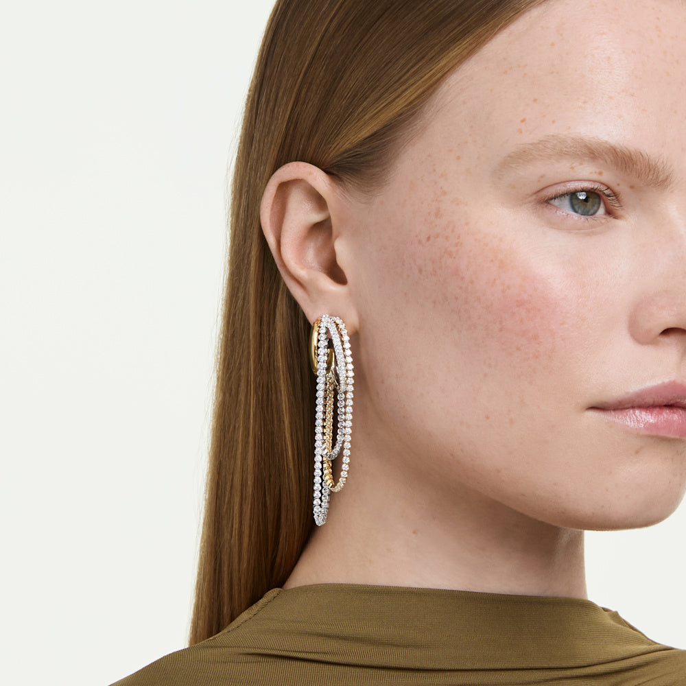 Pendientes Hyperbola, Con superposiciones, Talla redonda, Blancos, Combinación de acabados metálicos
