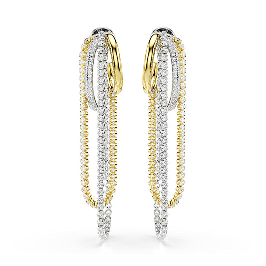 Pendientes Hyperbola, Con superposiciones, Talla redonda, Blancos, Combinación de acabados metálicos